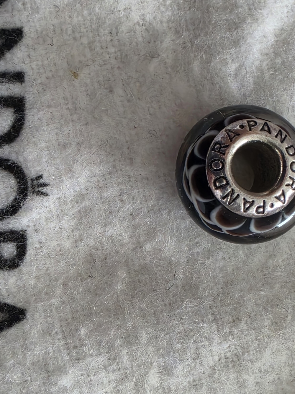 Vintage Pandora Black & White Glass Charm Bead